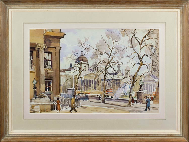 Edward Wesson, Trafalgar Square looking towards the National Gallery from Canada House, 1950