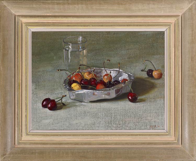 Stephen Rose, Cherries in a foil container with a glass
