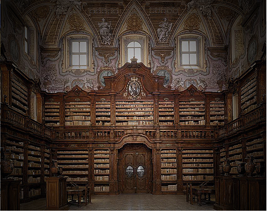 интерьер старинной библиотеки. библиотека средневекового монастыря. библиотеки средних веков. библиотека в средние века. библиотека джироламини, неаполь.