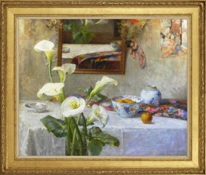 JOSEPH DE BELDER (1871-1927)  Still life with arum lilies