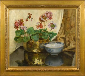 ROBERT BOUDRY Still life with geraniums and a Chinese bowl