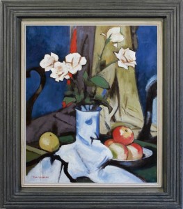 TOM FLANAGAN - Still life with roses and fruit