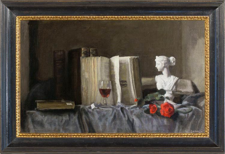 weissbort george a bust of clio with books wine roses